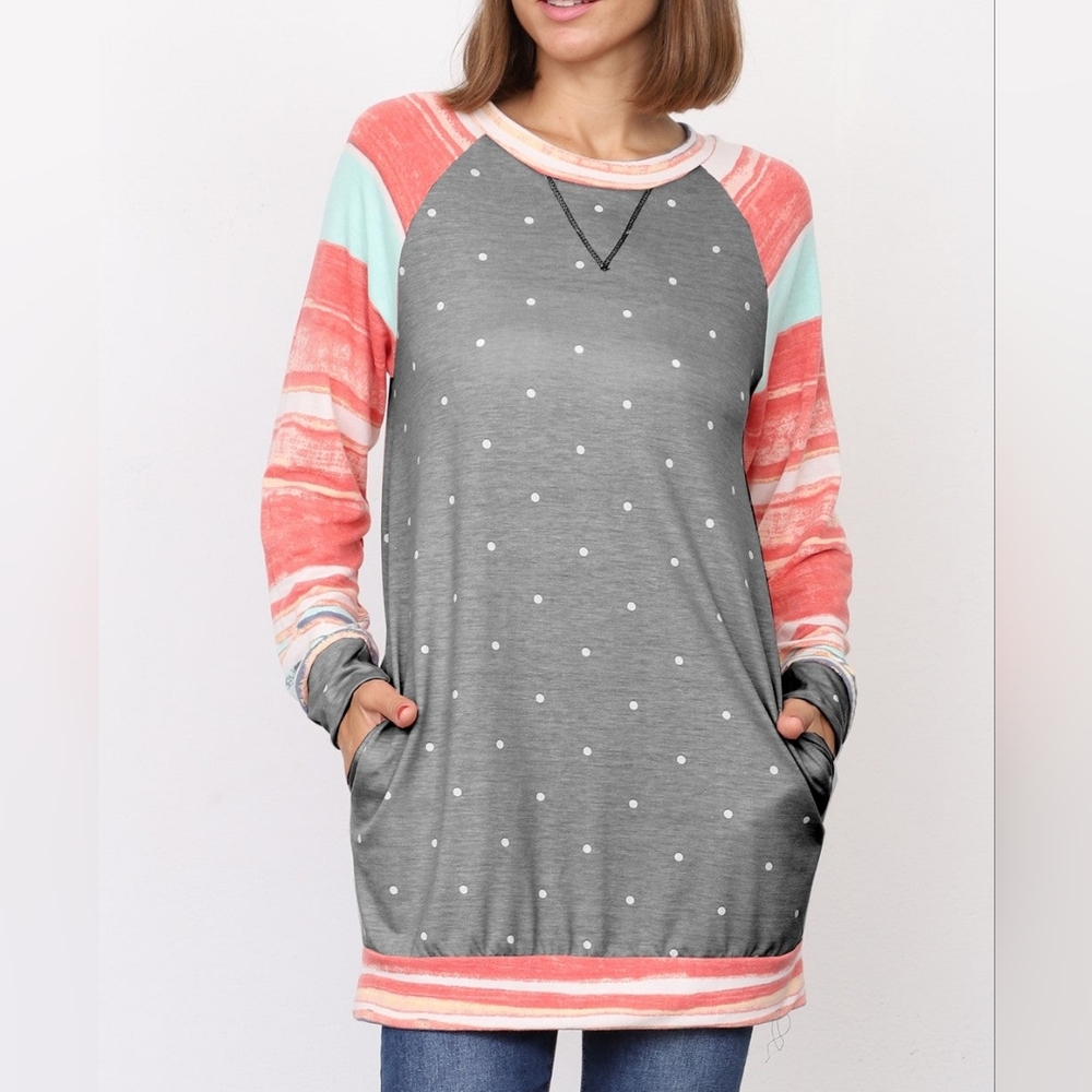 Multicolor Polka Dot and Striped Women's Dress